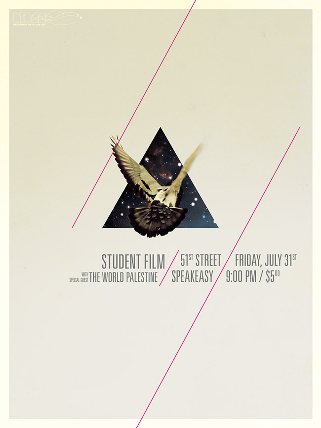 NGHBRS Gig Poster, Student Film, World Palestine at 51st Street Speakeasy, July 31, 2009